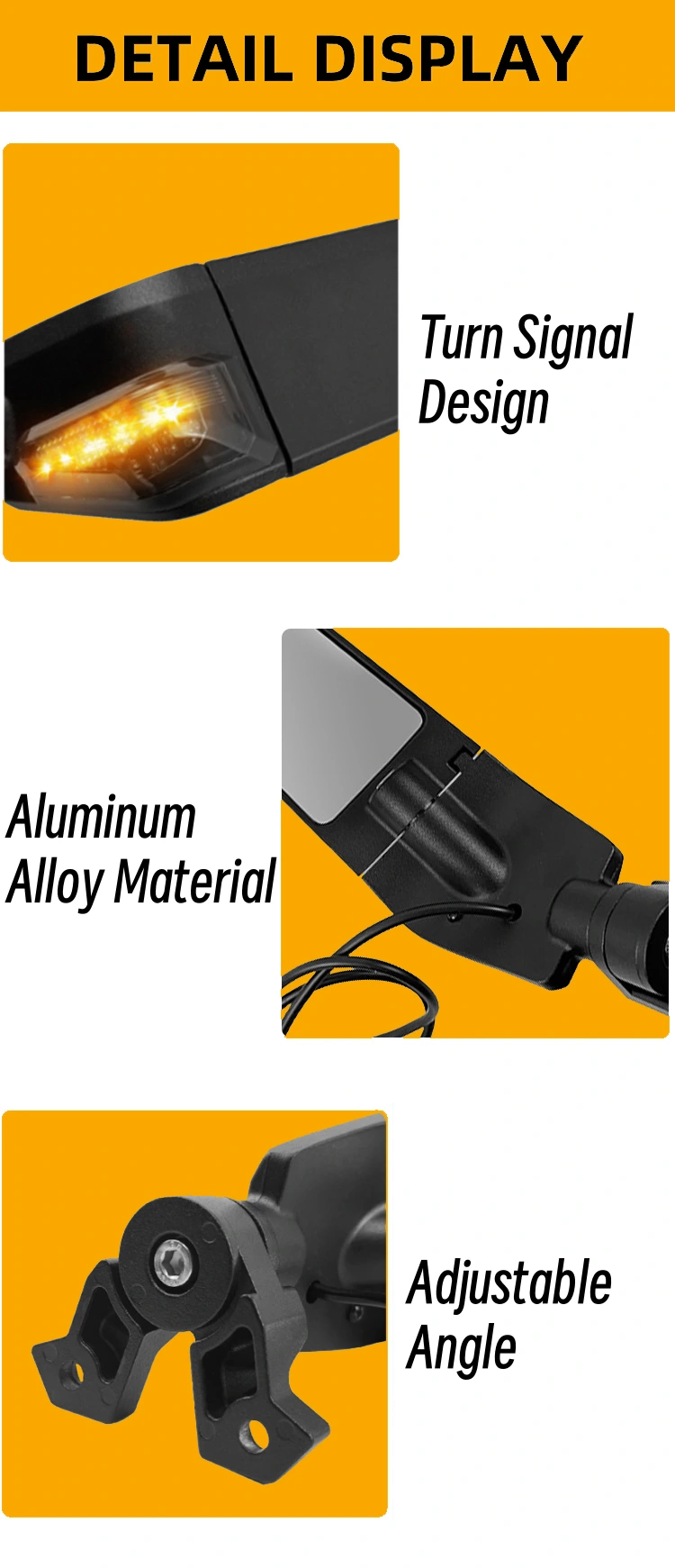 Rearview Mirror Kit For Motorcycle With Led Light