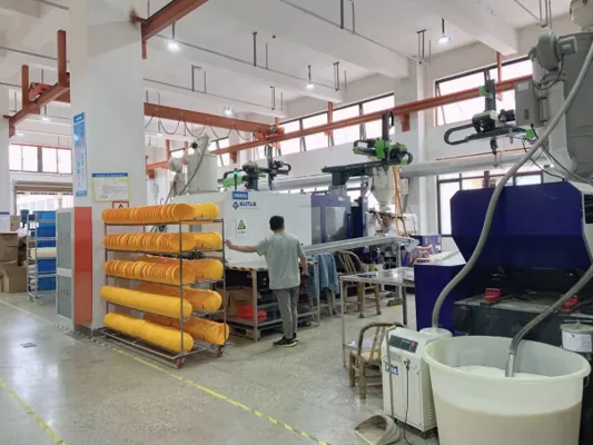 Raw material inspection and preparation area for helmet production